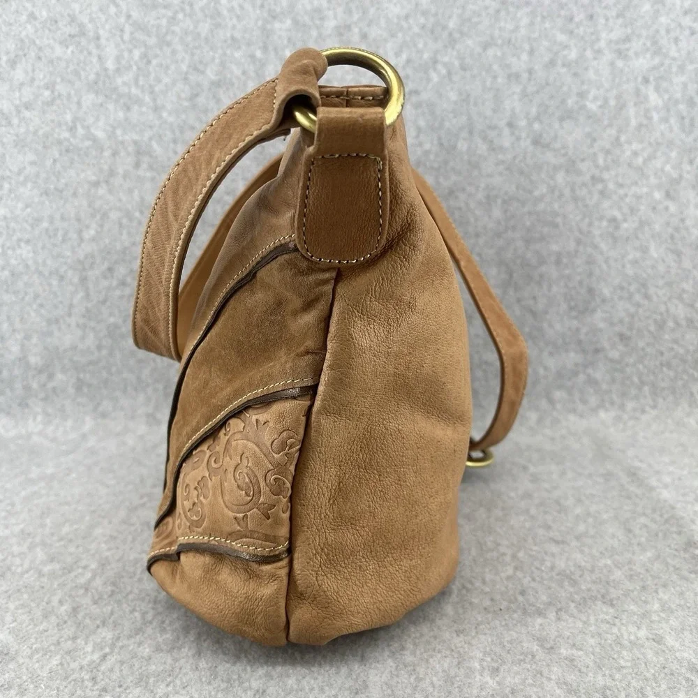 Genuine Tooled Leather Hobo Shoulder Bag Purse Caramel Brown Hippie St Johns Bay